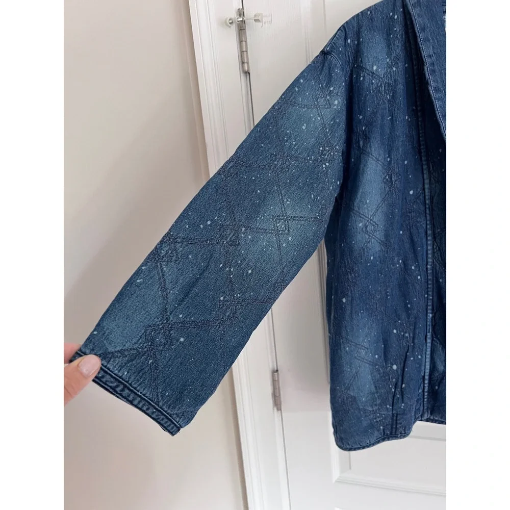 Anthropologie Pilcro Quilted Denim Spattered Oversized Boxy Kimono Jacket NWT XS